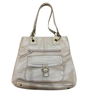 Vintage Authentic Coach Soho Womens Leather Double Handle Beige Shoulder Hangbag